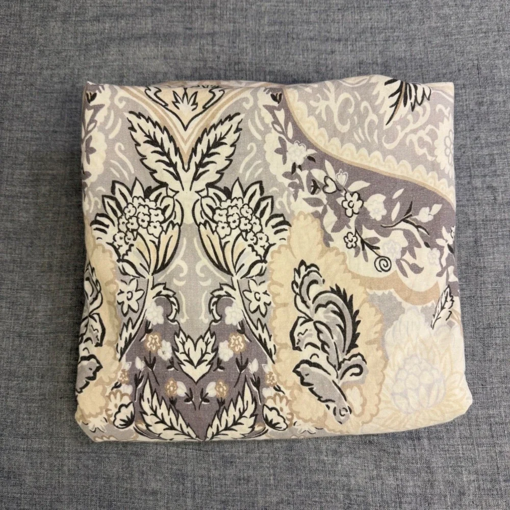 Pottery‎ Barn Celeste Paisley Floral Damask Duvet Cover Full Queen Tan Grey